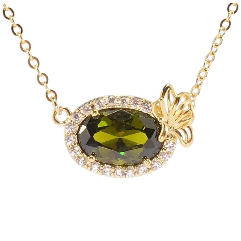 Подвеска на цепочке Xuping Позолота 18K Оливковый кристалл в обрамлении циркония с цветком длина 42-45см фото №1