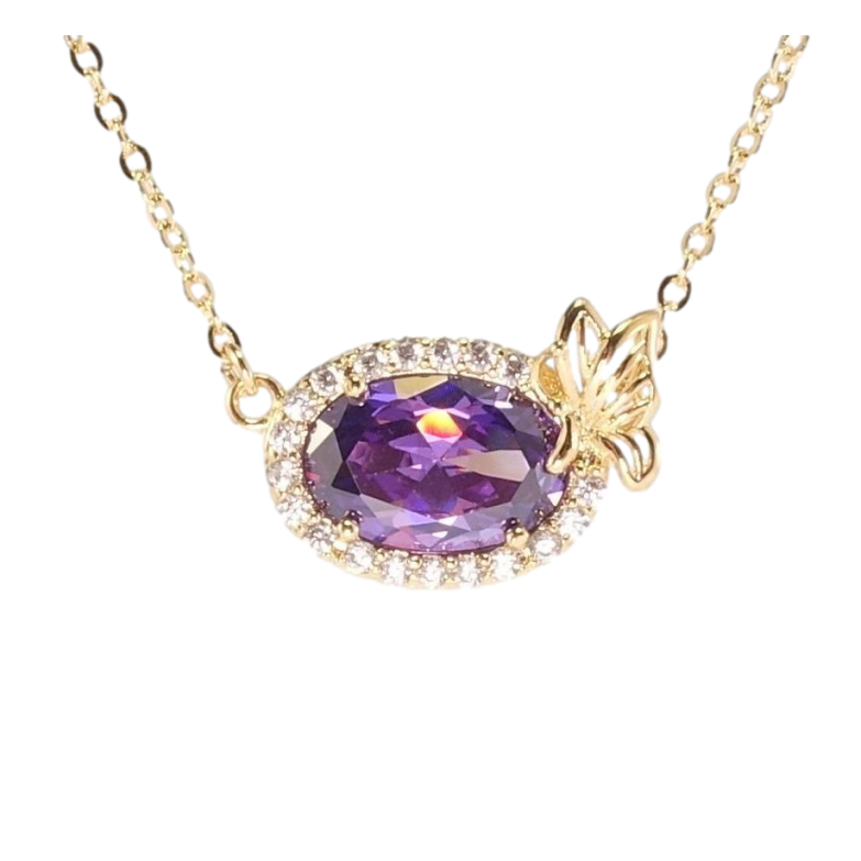 Підвіска на ланцюжку Xuping Позолота 18K Бузковий кристал в обрамленні цирконію з квіткою довжина 43-46см фото №1