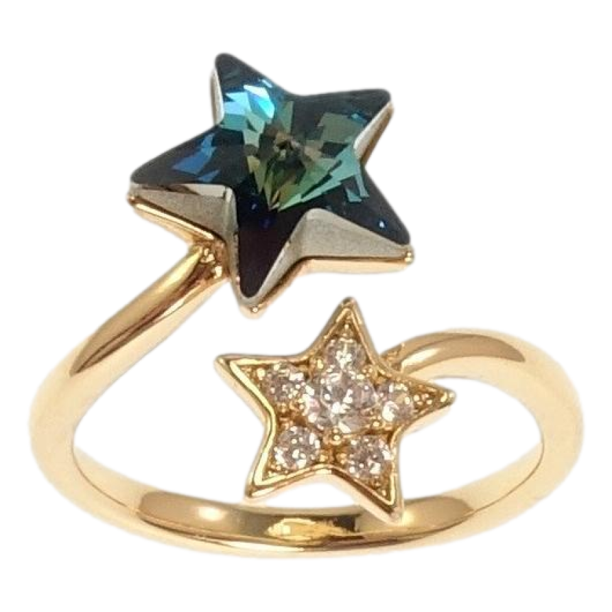 Каблучка Xuping колір 18K з кр-ми Swarovski Дві зірки з кристалом Metallic Blue фото №1 Каблучка Xuping колір 18K з кр-ми Swarovski Дві зірки з кристалом Metallic Blue фото №1