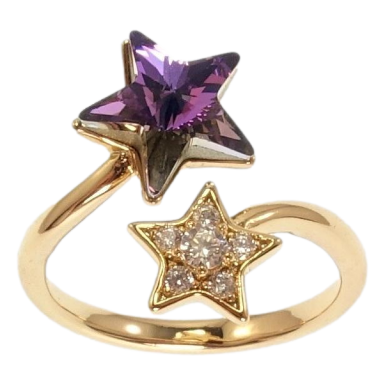 Кольцо Xuping цвет 18K с кр-ми Swarovski Две звезды с кристаллом Tanzanite фото №1