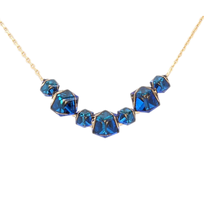 Колье Xuping цвет 18K с кр-ми Swarovski Кристальные кубики Capri Blue длина 39-44см х 1мм фото №1