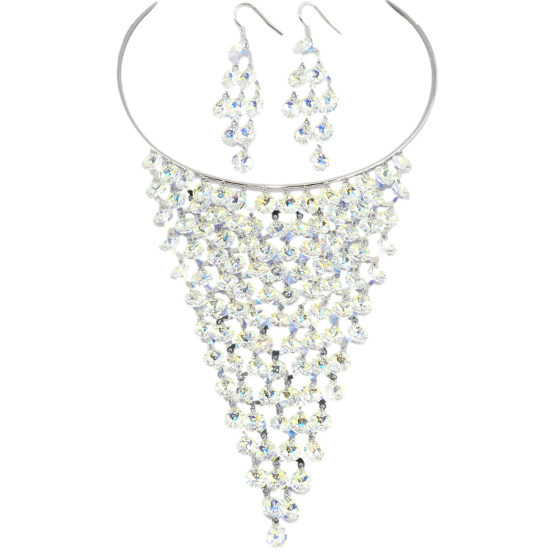 Набір Кольє Сережки Xuping колір Родій з кр-ми Swarovski Розкіш кр-лів Shimmer ø 12см + 4,5см дод. фото №1