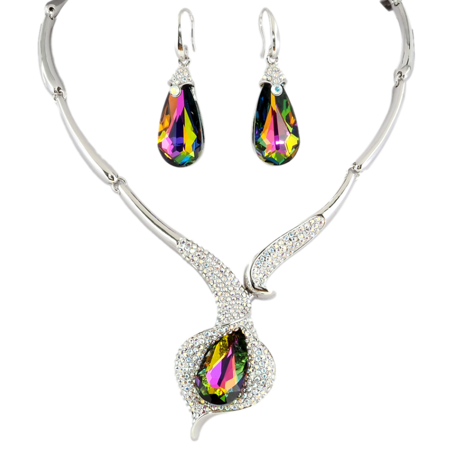 Набір Кольє Сережки Xuping колір Родій із кр-ми Swarovski Розкішна калла з кристалом Vitrail Medium дл. 43-49см фото №1