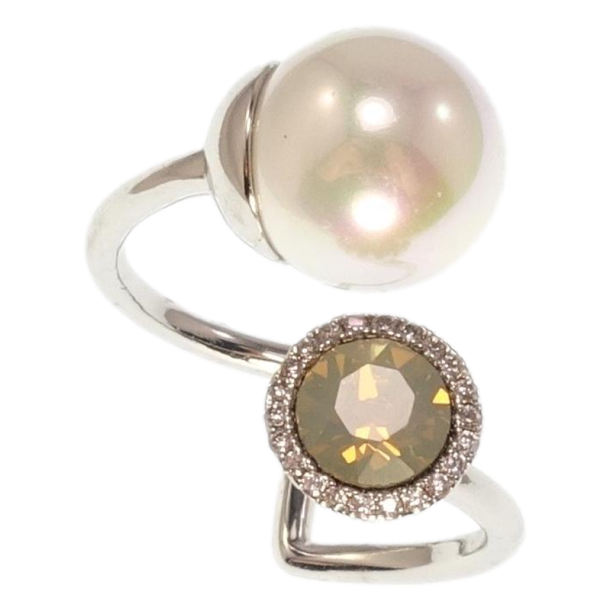 Кольцо Xuping цвет Родий с кр-ми Swarovski Кристалл Sand Opal с жемчужиной фото №1
