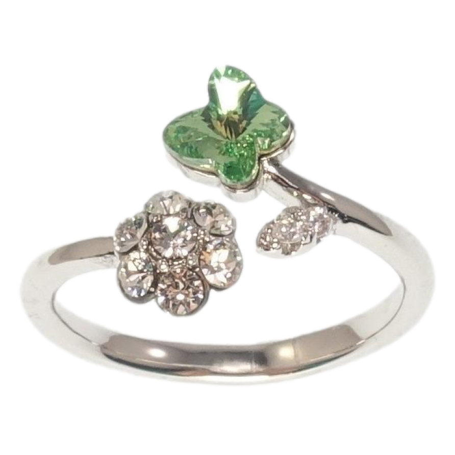 Кольцо Xuping цвет Родий с кр-ми Swarovski Кристальный цветочек с бабочкой Peridot фото №1