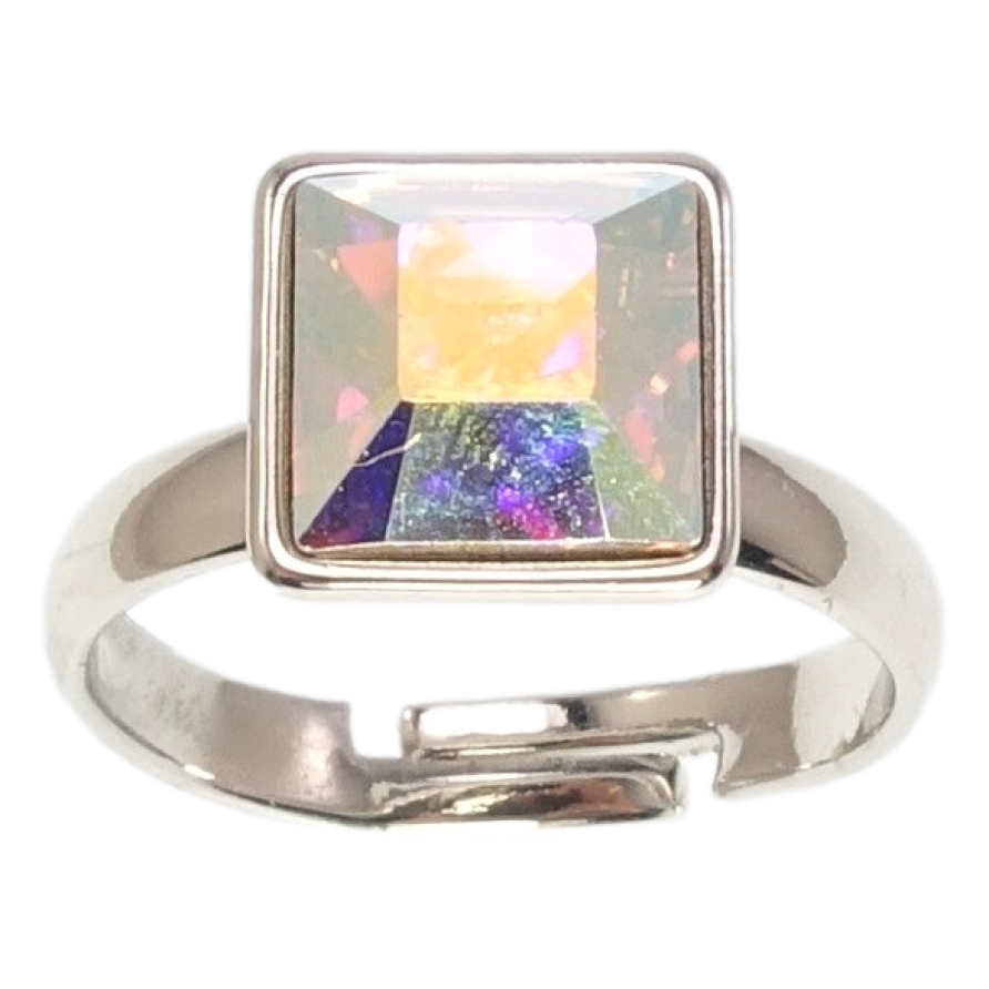 Каблучка Xuping колір Родій з кр-ми Swarovski Кристал АВ 10х10мм фото №1