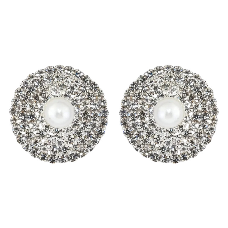 Сережки пусети Кола з перлинами та стразами ø 22мм фото №1