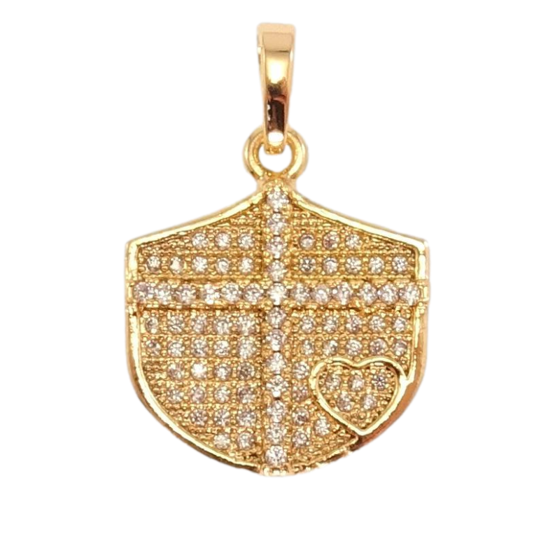 Кулон Xuping Позолота 18K Щит з хрестом та серцем інкрустація цирконій фото №1 Кулон Xuping Позолота 18K Щит з хрестом та серцем інкрустація цирконій фото №1