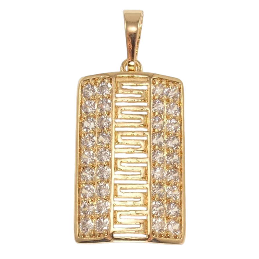 Кулон Xuping Позолота 18K Прямокутна підвіска з інкрустацією цирконієм та меандровим візерунком фото №1