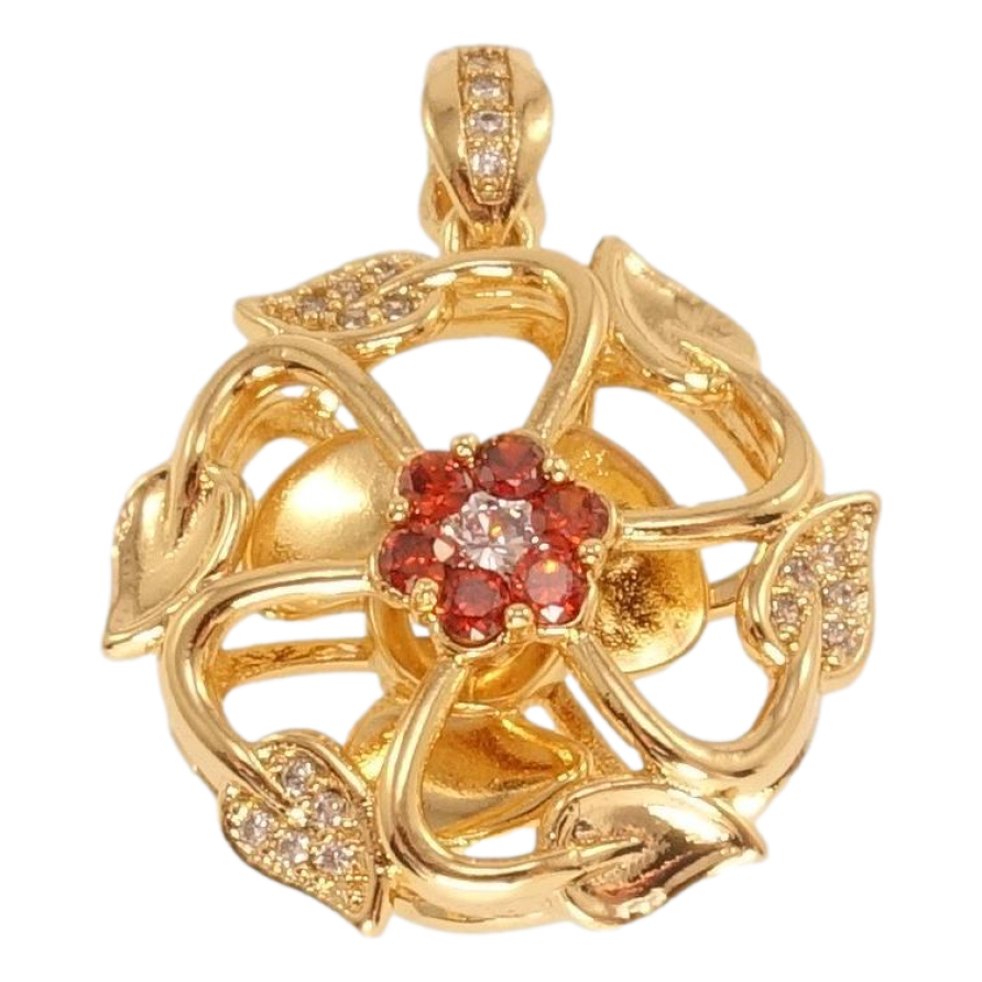 Кулон Xuping Позолота 18K Рослинний орнамент з червоним і білим цирконієм і лопатями, що крутяться фото №1