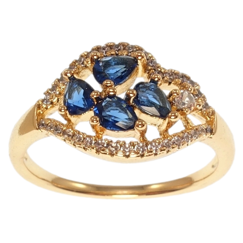 Кольцо Xuping Позолота 18K Россыпь синих кристаллов в обрамлении циркония фото №1