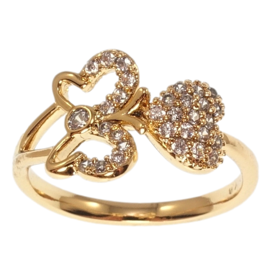Кольцо Xuping Позолота 18K Бабочка с сердечком и россыпью циркония фото №1 Кольцо Xuping Позолота 18K Бабочка с сердечком и россыпью циркония фото №1