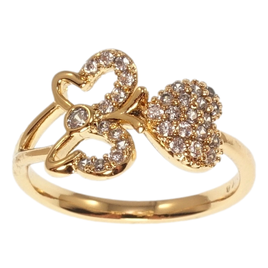 Кольцо Xuping Позолота 18K Бабочка с сердечком и россыпью циркония фото №1 Кольцо Xuping Позолота 18K Бабочка с сердечком и россыпью циркония фото №1