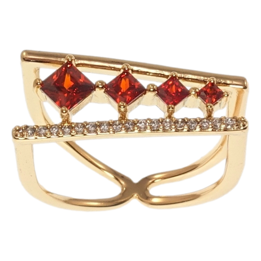 Кольцо Xuping Позолота 18K Модерн с красными кристаллами и дорожкой циркония фото №1 Кольцо Xuping Позолота 18K Модерн с красными кристаллами и дорожкой циркония фото №1