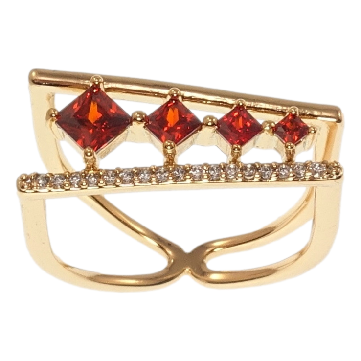 Каблучка Xuping Позолота 18K Модерн з червоними кристалами та доріжкою цирконію фото №5 Каблучка Xuping Позолота 18K Модерн з червоними кристалами та доріжкою цирконію фото №5