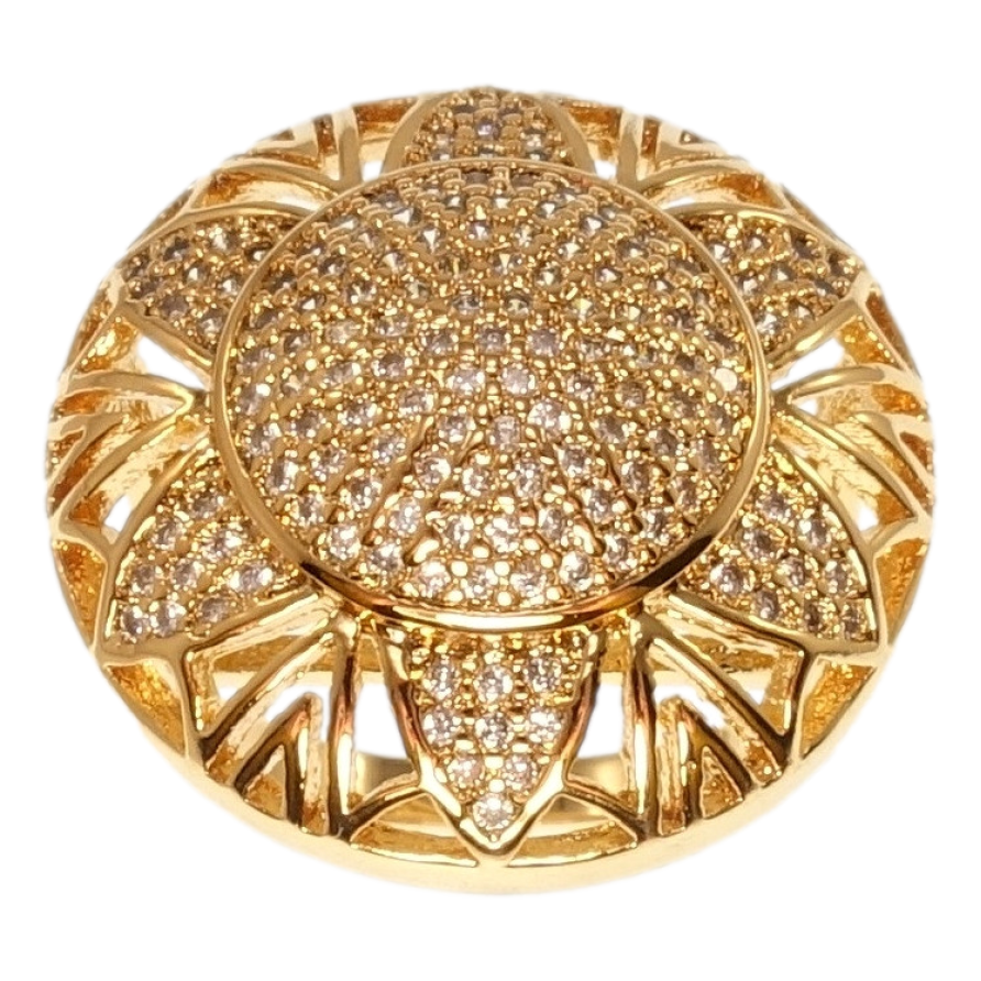 Каблучка Xuping Позолота 18K Круглий купол з візерунком квітка інкрустація цирконієм фото №1 Каблучка Xuping Позолота 18K Круглий купол з візерунком квітка інкрустація цирконієм фото №1