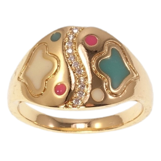Кольцо Xuping Позолота 18K Узор с цветной эмалью фото №1 Кольцо Xuping Позолота 18K Узор с цветной эмалью фото №1