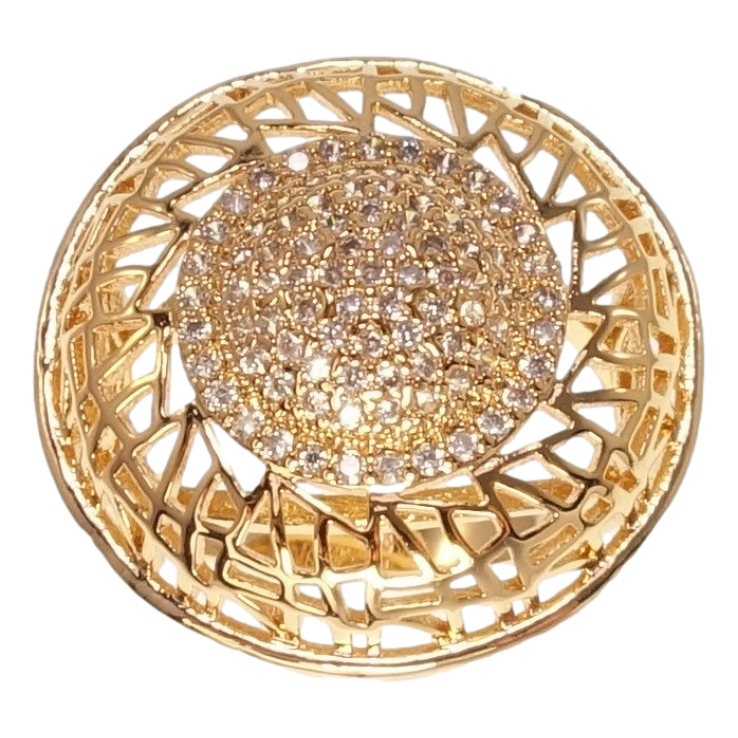 Каблучка Xuping Позолота 18K «Велике коло з різьбленим візерунком і цирконієм» фото №5 Каблучка Xuping Позолота 18K «Велике коло з різьбленим візерунком і цирконієм» фото №5