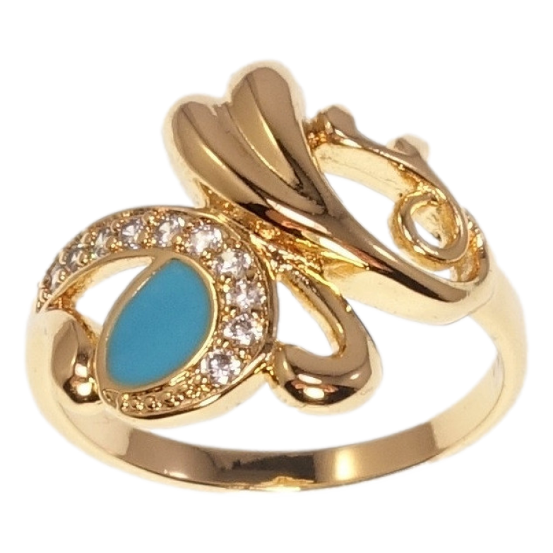 Кольцо Xuping Позолота 18K Фантазийный узор с голубой эмалью фото №1 Кольцо Xuping Позолота 18K Фантазийный узор с голубой эмалью фото №1