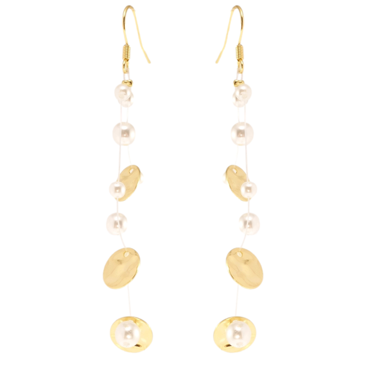 Сережки Xuping QQMM Позолота 14K французький замок Перлини та кола на волосіні фото №11 Сережки Xuping QQMM Позолота 14K французький замок Перлини та кола на волосіні фото №11