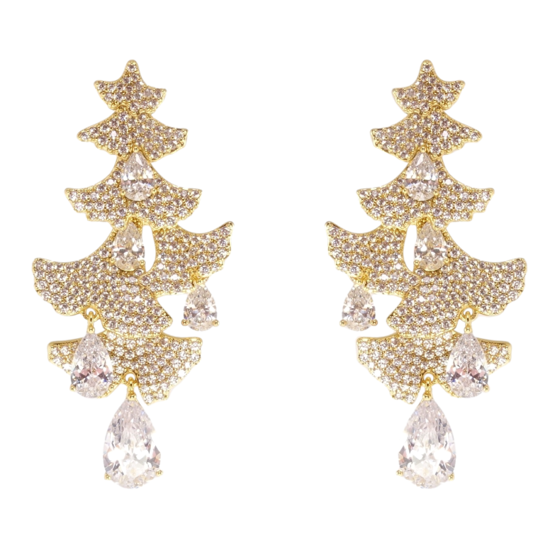 Серьги Xuping QQMM Позолота 14K пусеты Елочки инкрустация цирконием с фианитами фото №1 Серьги Xuping QQMM Позолота 14K пусеты Елочки инкрустация цирконием с фианитами фото №1