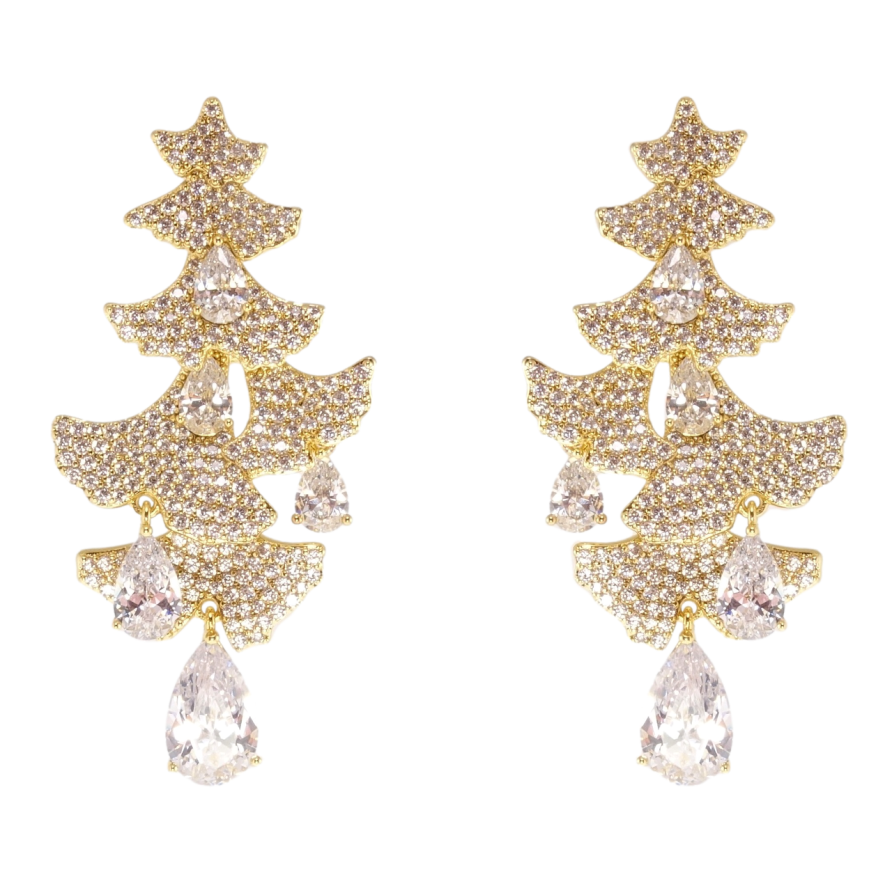 Сережки Xuping QQMM Позолота 14K пусети Ялинки Інкрустація цирконієм з фіанітами фото №1 Сережки Xuping QQMM Позолота 14K пусети Ялинки Інкрустація цирконієм з фіанітами фото №1