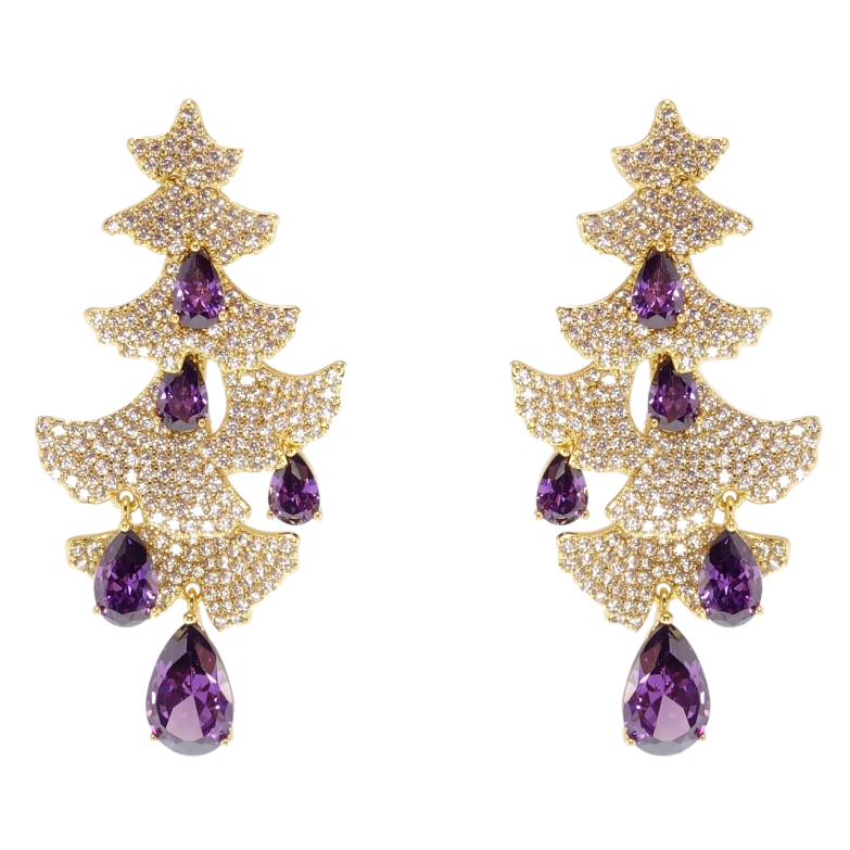 Сережки Xuping QQMM Позолота 14K пусети «Ялинки інкрустація цирконієм з бузковими фіанітами» фото №1 Сережки Xuping QQMM Позолота 14K пусети «Ялинки інкрустація цирконієм з бузковими фіанітами» фото №1