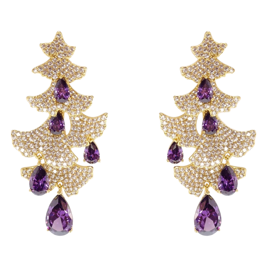 Сережки Xuping QQMM Позолота 14K пусети «Ялинки інкрустація цирконієм з бузковими фіанітами» фото №1 Сережки Xuping QQMM Позолота 14K пусети «Ялинки інкрустація цирконієм з бузковими фіанітами» фото №1