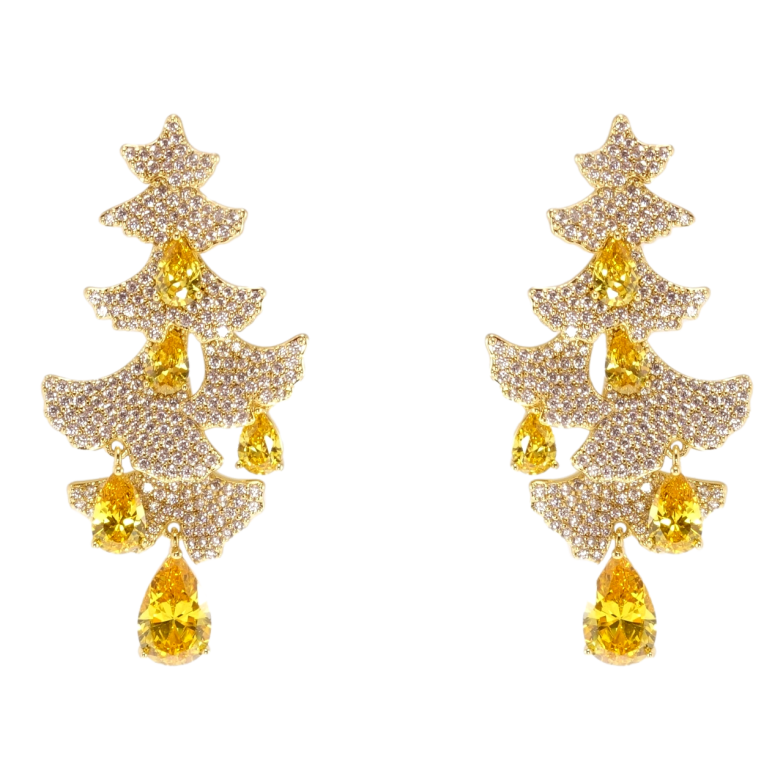 Серьги Xuping QQMM Позолота 14K пусеты Елочки инкрустация цирконием с желтыми фианитами фото №1 Серьги Xuping QQMM Позолота 14K пусеты Елочки инкрустация цирконием с желтыми фианитами фото №1