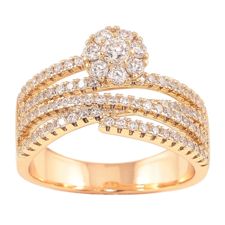 Кольцо Xuping Позолота 18K Дорожки циркония с цветочком фото №7