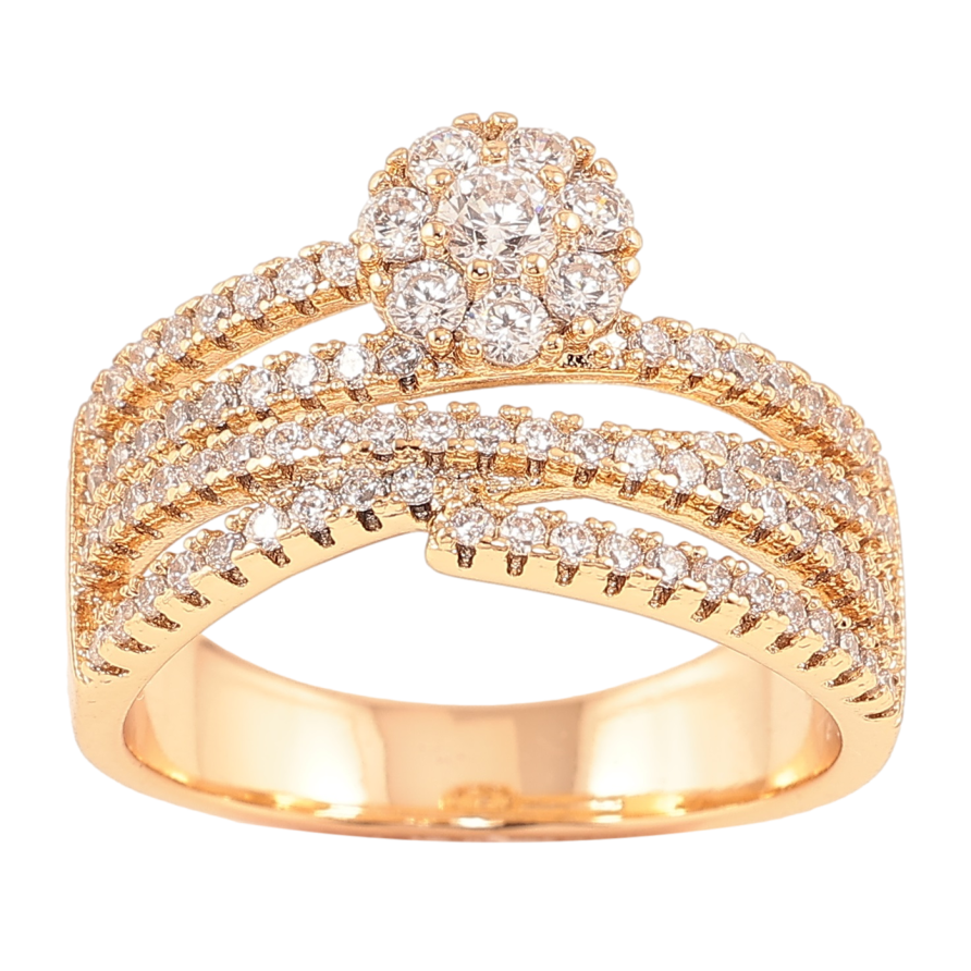 Кольцо Xuping Позолота 18K Дорожки циркония с цветочком фото №1