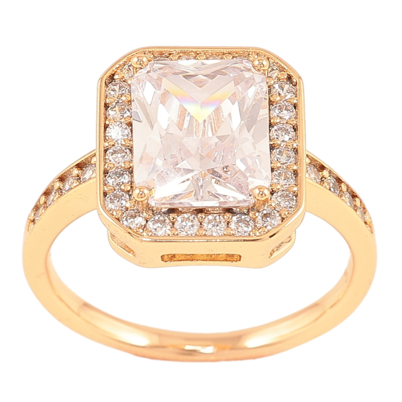 Каблучка Xuping Позолота 18K «Фіаніт в обрамленні цирконію» фото №1 Каблучка Xuping Позолота 18K «Фіаніт в обрамленні цирконію» фото №1