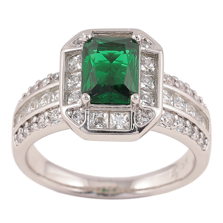 Каблучка Xuping Родій «Зелений фіаніт в обрамленні цирконію» фото №1 Каблучка Xuping Родій «Зелений фіаніт в обрамленні цирконію» фото №1