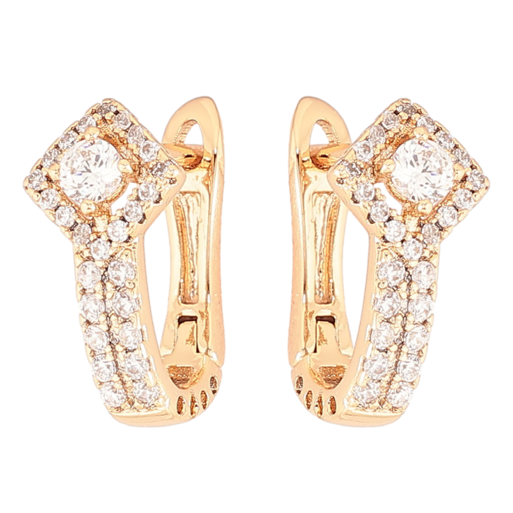 Серьги Xuping Позолота 18K английский замок Ромбовый узор с инкрустацией цирконием фото №3