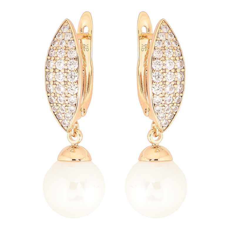 Серьги Xuping Позолота 18K английский замок Жемчужные подвески с инкрустацией цирконием цирконием фото №1 Серьги Xuping Позолота 18K английский замок Жемчужные подвески с инкрустацией цирконием цирконием фото №1