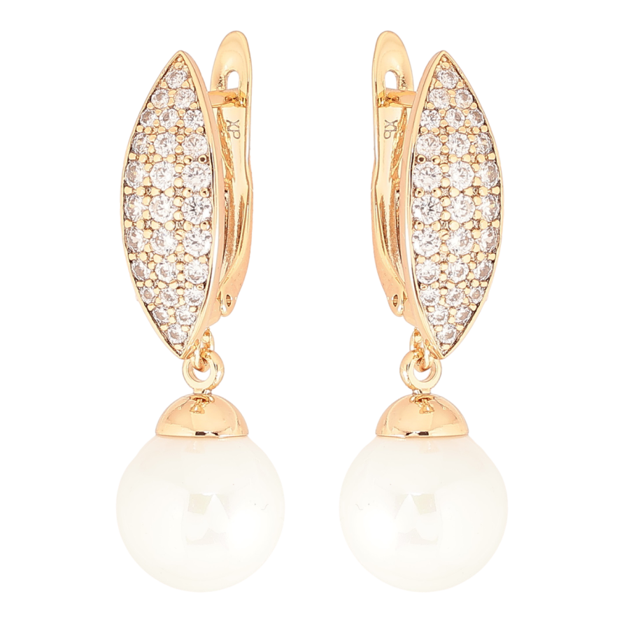 Серьги Xuping Позолота 18K английский замок Жемчужные подвески с инкрустацией цирконием цирконием фото №1 Серьги Xuping Позолота 18K английский замок Жемчужные подвески с инкрустацией цирконием цирконием фото №1