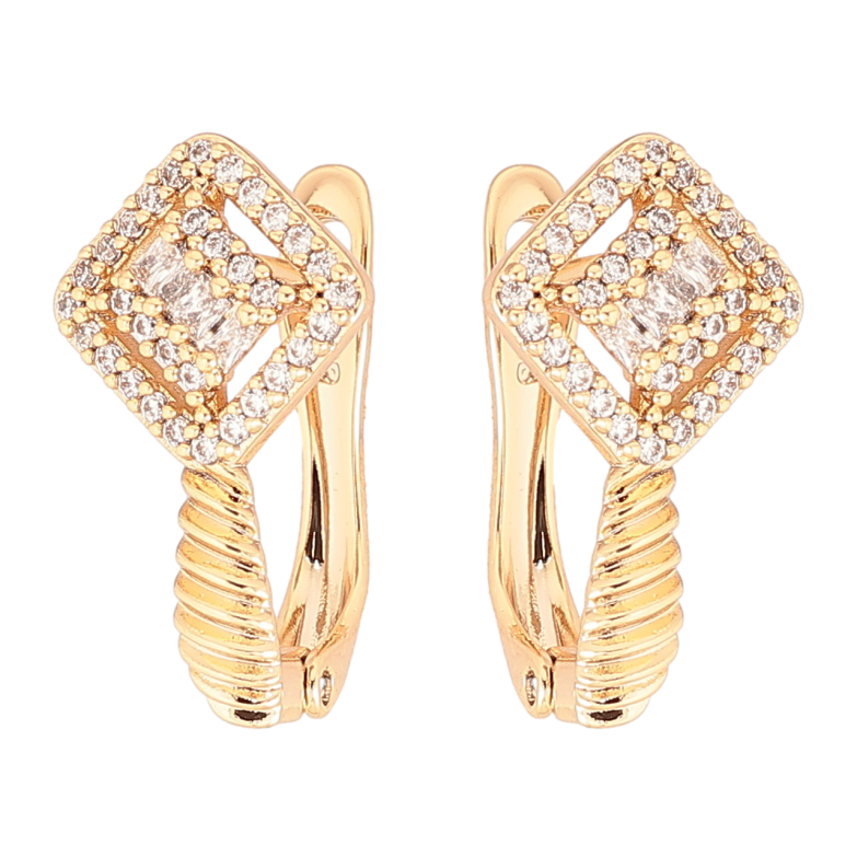 Сережки Xuping Позолота 18K англійський замок «Ромбовий візерунок з цирконієм» фото №1