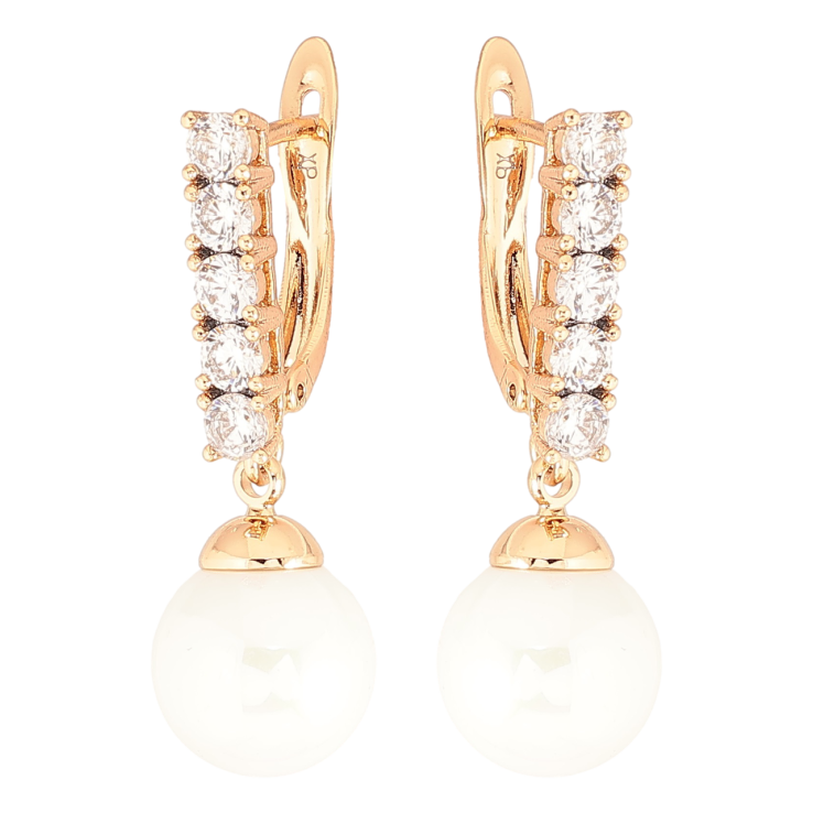 Серьги Xuping Позолота 18K английский замок Дорожки циркония с жемчужными подвесками фото №25