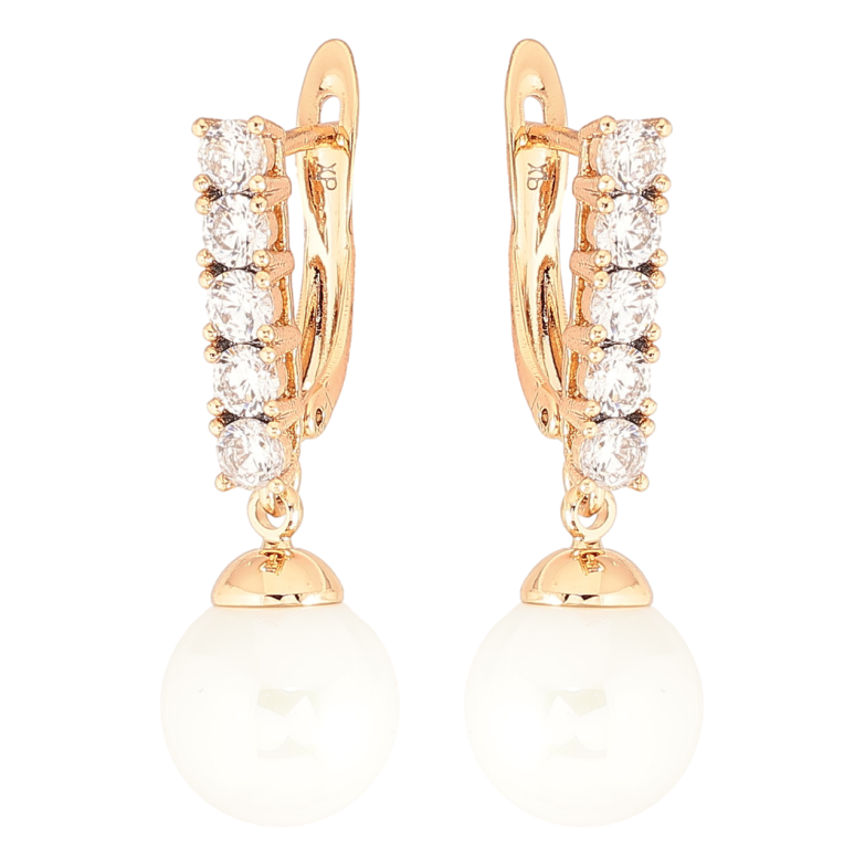 Серьги Xuping Позолота 18K английский замок Дорожки циркония с жемчужными подвесками фото №1
