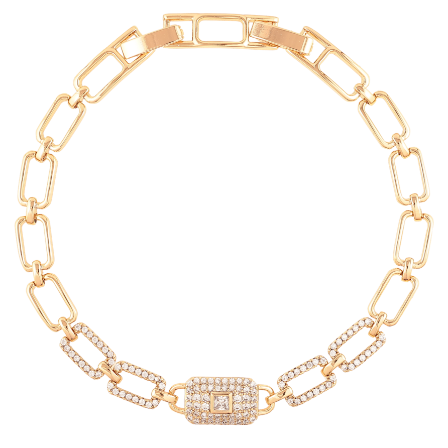 Браслет Xuping Позолота 18K Звенья с цирконием размер с доп. замком 17.5,19.5см х 6мм фото №1 Браслет Xuping Позолота 18K Звенья с цирконием размер с доп. замком 17.5,19.5см х 6мм фото №1