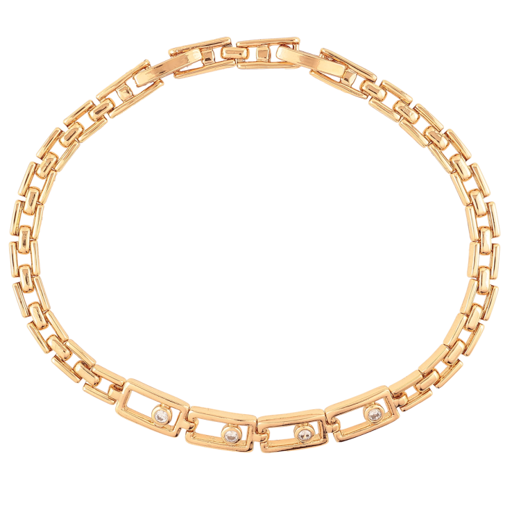 Браслет Xuping Позолота 18K Браслетное плетение с вставками циркония размер с доп. замком 17.5,19.5см х 4мм фото №5