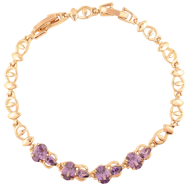 Браслет Xuping Позолота 18K Узор с сиреневыми фианитами размер с доп. замком 17.5,19.5см х 5мм фото №1