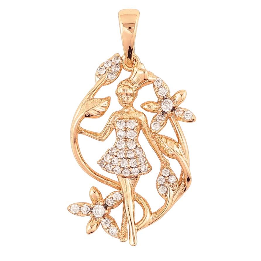 Кулон Xuping Позолота 18K «Квітковий візерунок з дівчинкою» для ланцюжка до 6мм фото №1 Кулон Xuping Позолота 18K «Квітковий візерунок з дівчинкою» для ланцюжка до 6мм фото №1