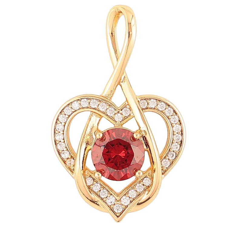 Кулон Xuping Позолота 18K Сердечко с красным фианитом и цирконием для цепочки до 4мм фото №2