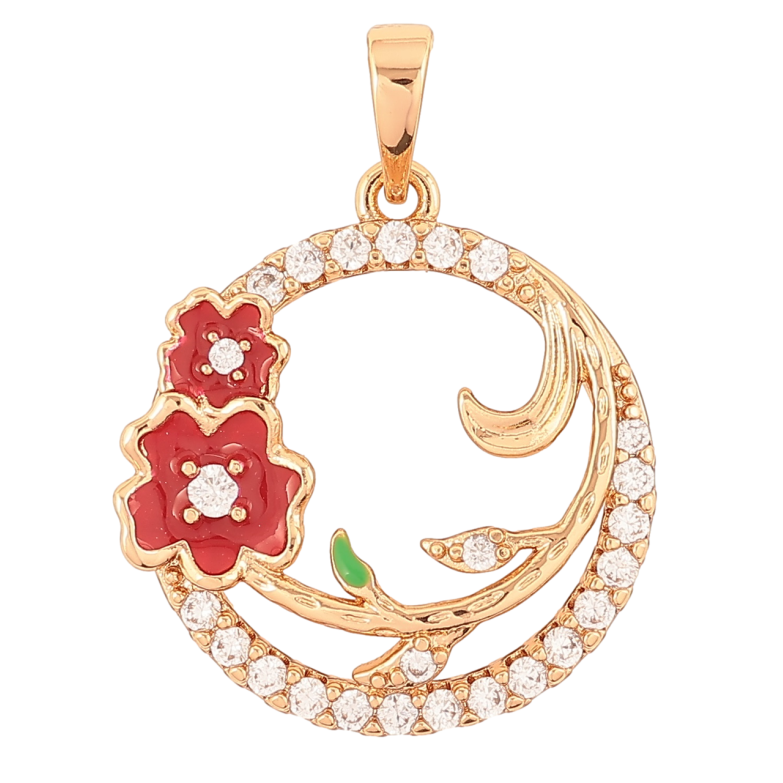 Кулон Xuping Позолота 18K «Колечко з квіточками, червона емаль і цирконій» для ланцюжка до 6мм фото №1