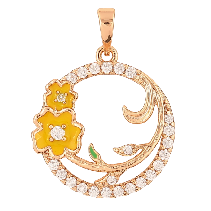 Кулон Xuping Позолота 18K «Колечко з квіточками, жовта емаль і цирконій» для ланцюжка до 6мм фото №1 Кулон Xuping Позолота 18K «Колечко з квіточками, жовта емаль і цирконій» для ланцюжка до 6мм фото №1