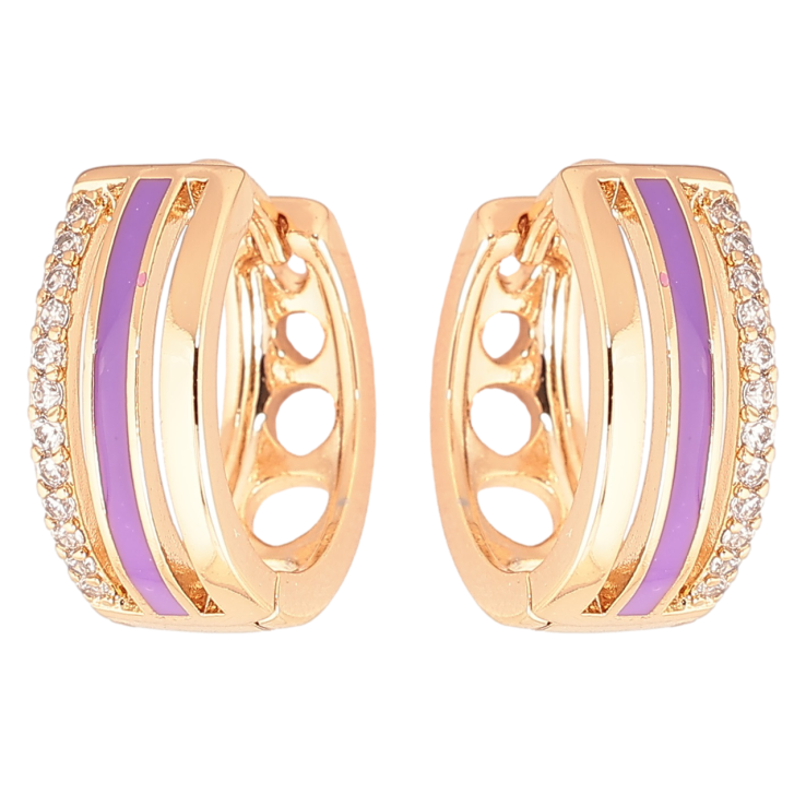 Серьги Xuping Позолота 18K колечки Дорожки циркония с сиреневой эмалью фото №11