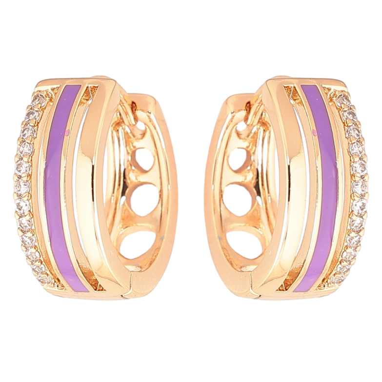 Сережки Xuping Позолота 18K колечка «Доріжки цирконію з бузковою емаллю» фото №1 Сережки Xuping Позолота 18K колечка «Доріжки цирконію з бузковою емаллю» фото №1
