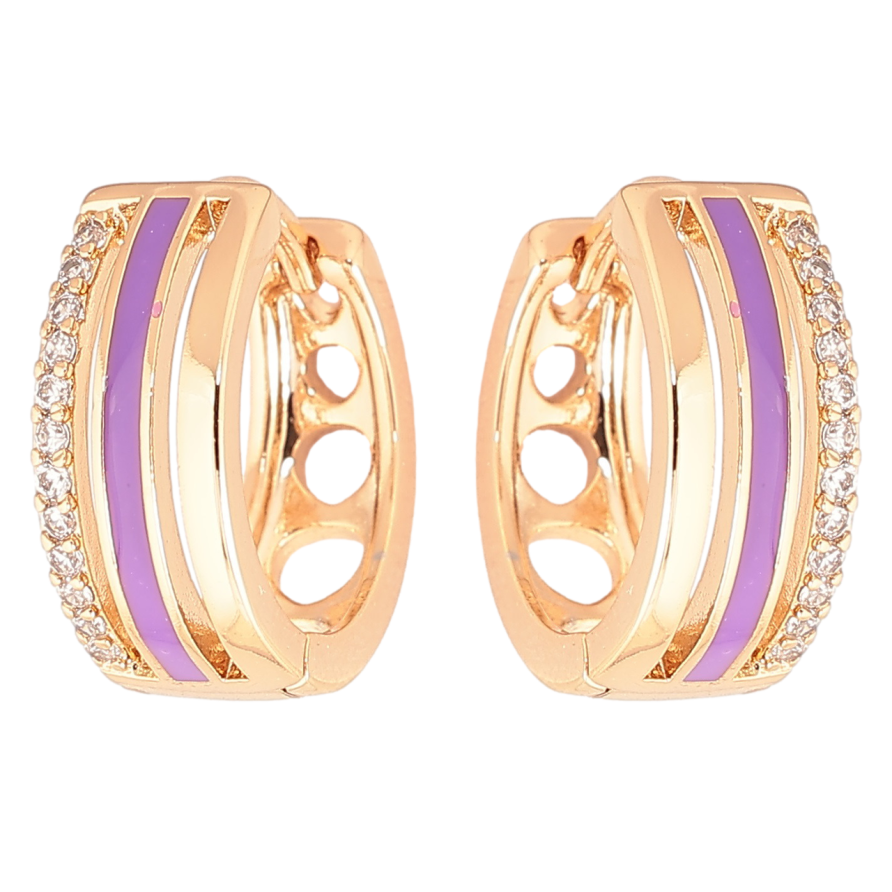 Серьги Xuping Позолота 18K колечки Дорожки циркония с сиреневой эмалью фото №1