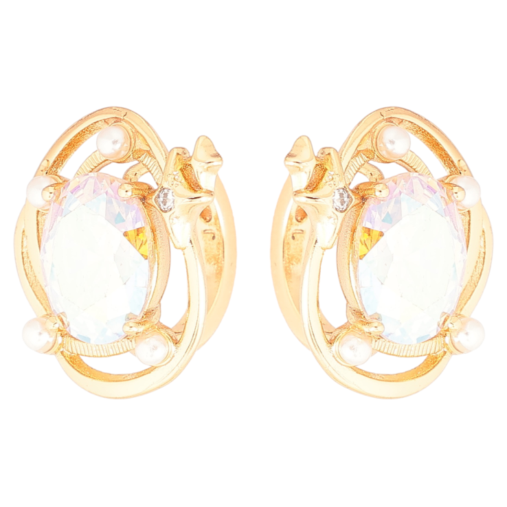 Серьги Xuping Позолота 18K колечки Узор с радужными фианитами и жемчужинками фото №12 Серьги Xuping Позолота 18K колечки Узор с радужными фианитами и жемчужинками фото №12